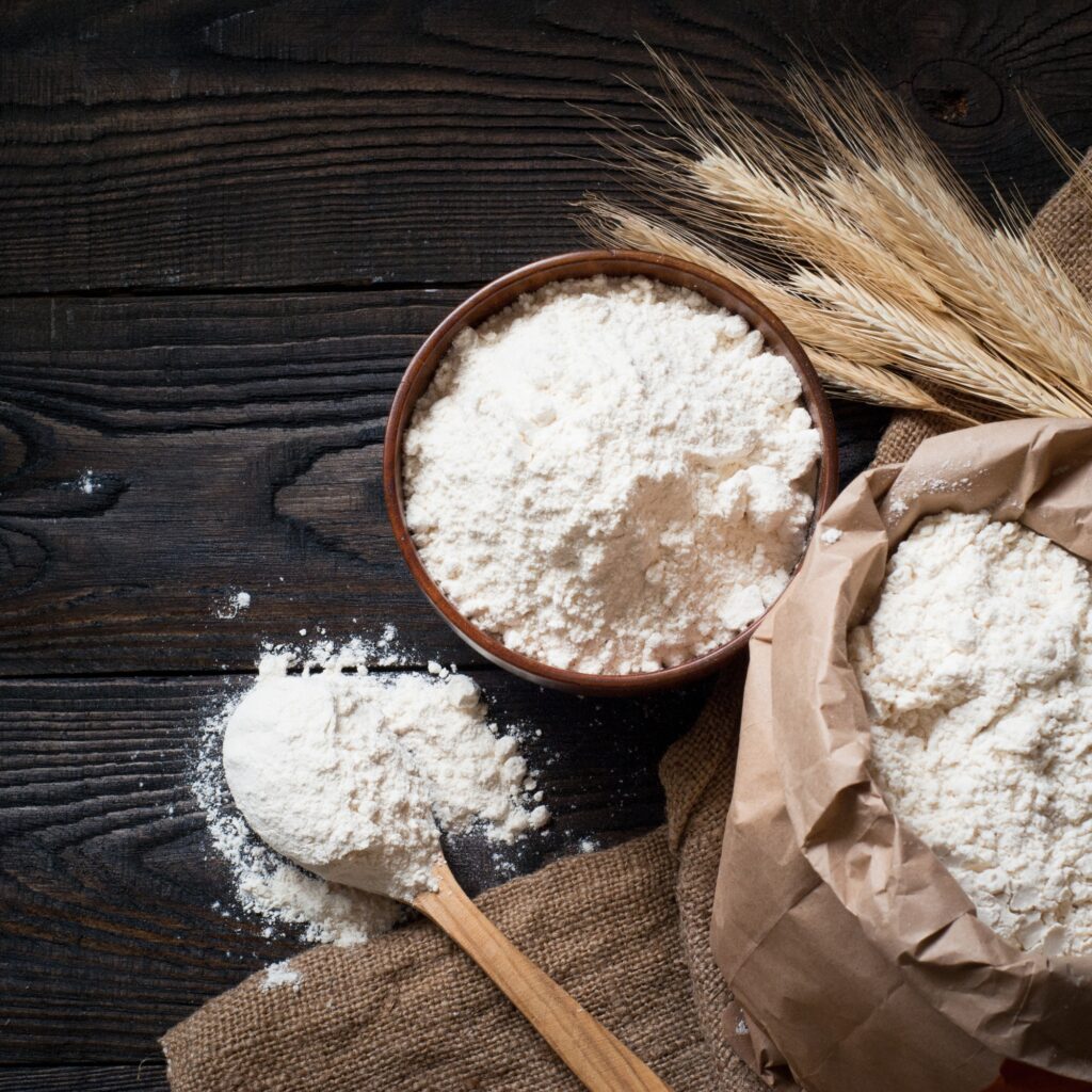 Flour in a wooden bowl